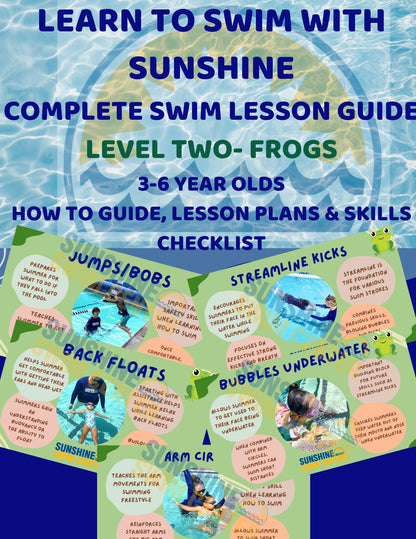 Help your little swimmer take the plunge with our “Learn to Swim with Sunshine” How-to Guide for Level Two: Frogs Class. Tailored for young swimmers ages 3-6, this guide provides step-by-step instructions for teaching foundational swimming skills