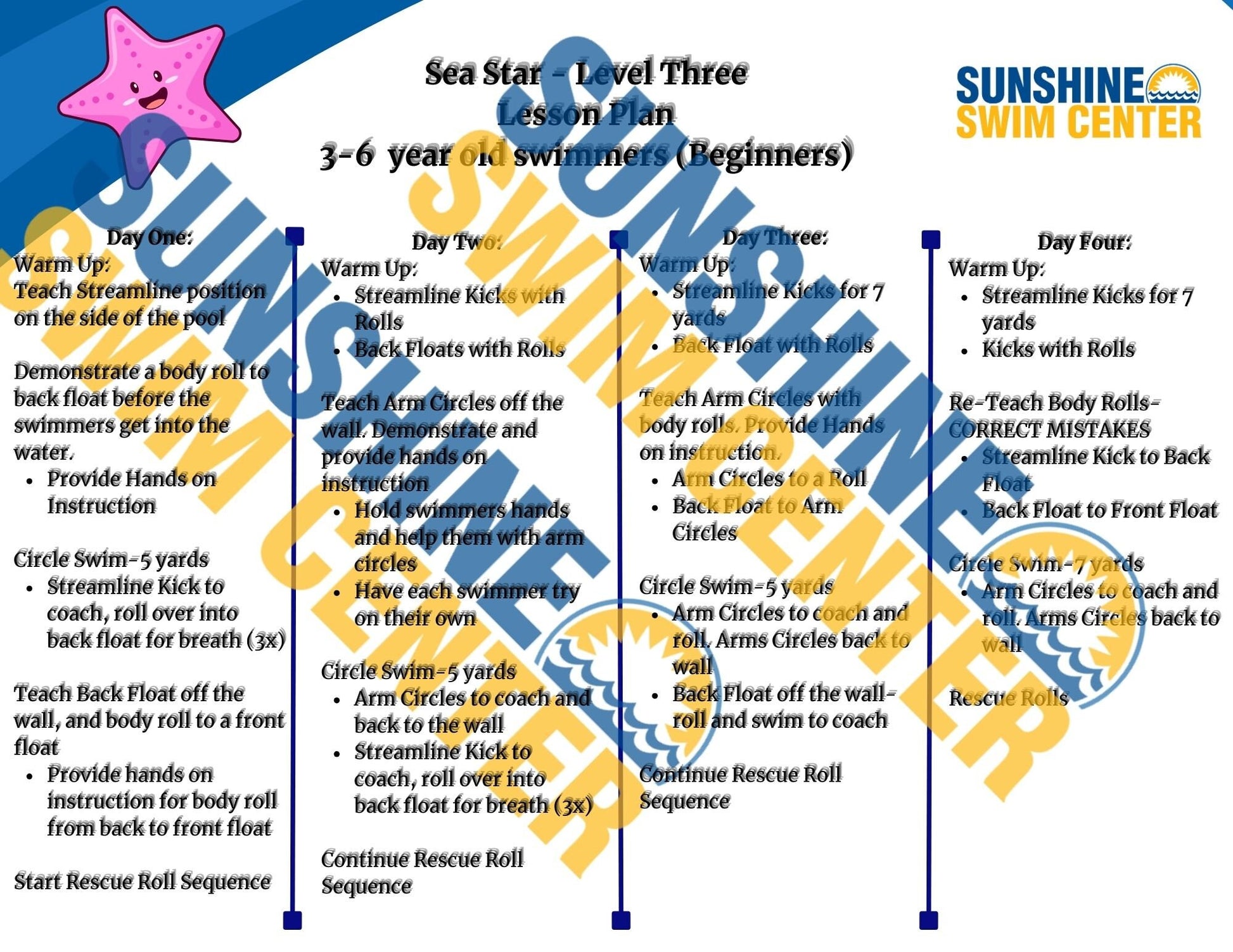 Equip your little swimmer with essential skills and confidence with our “Learn to Swim with Sunshine” How-to Guide for Level Three: Sea Stars.