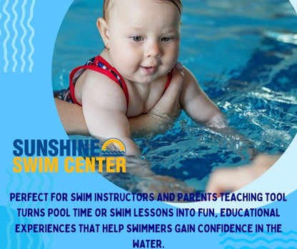 How to guides for parent and tot swim lessons. Preschool age swimmers, parent participation swim lessons. Mom is holding baby and working on swim skills such as blowing bubbles, back floats or jumping into the pool. Sunshine Swim Center digital swim